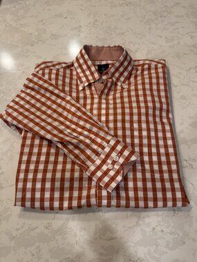 Men's TailorByrd Burnt Orange Gingham Plaid Long Sleeved Shirt